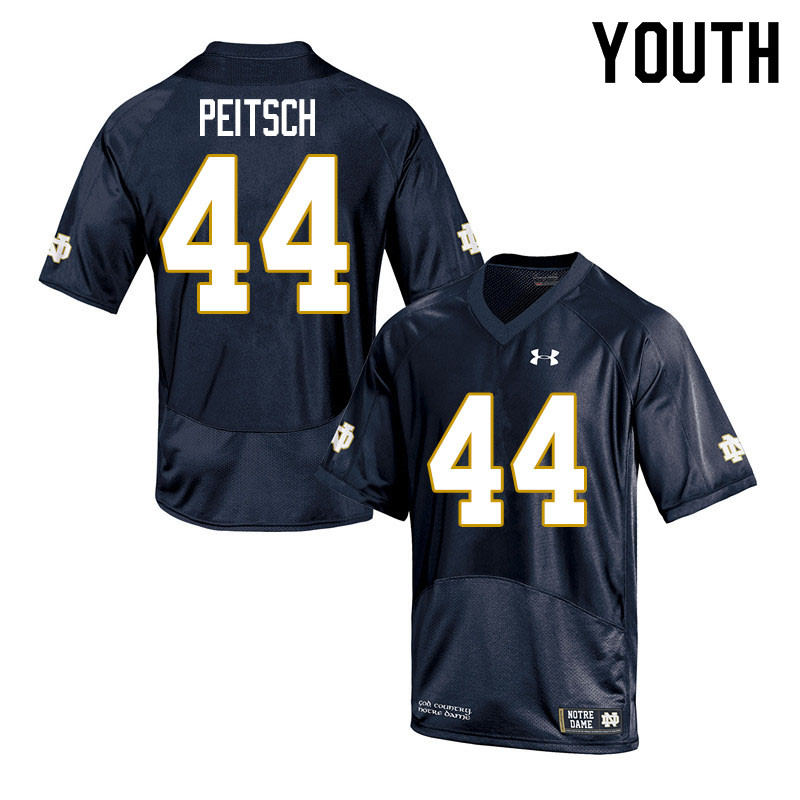 Youth NCAA Notre Dame Fighting Irish #44 Alex Peitsch Stitched College Under Armour Authentic Navy Football Jersey IW10F07SU